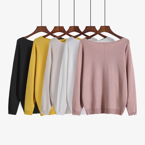 

spring autumn high qualiity fashion women's sweater long sleeve slash neck elegant sweater knitwear plus size fashion pullover knit swe, White;black