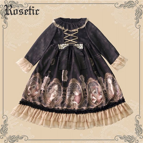 

rosetic gothic lolita dress vintage bandage lace print bow sweet cute japan women cosplay classic costume maid lolita collection, Black;red