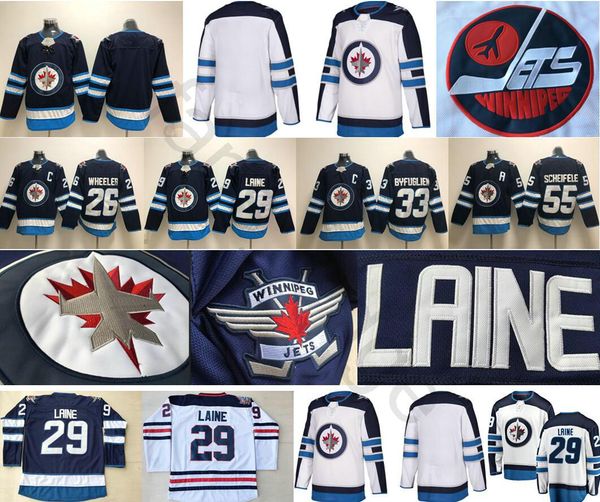 

2018 new winnipeg jets hockey 26 blake wheeler 29 patrik laine 33 dustin 55 mark scheifele 57 tyler myers blue white jersey, Black;red