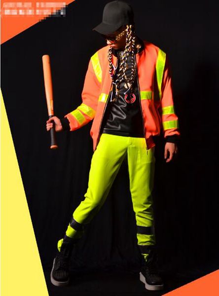 

новый мужской модный бутик личность якорь бар певица сценические костюмы танец статьи принять оранжевый светоотражающая форма бейсбол m - 2, Black;red