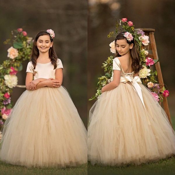 

шампанское девушки цветка платья простой совок шеи с коротким рукавом створки девушки театрализованное платья первое причастие платье пушист, White;blue