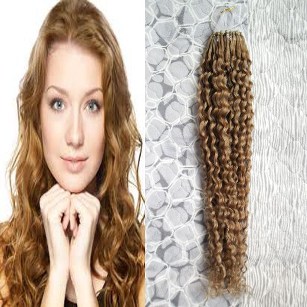 100G 100Stränge Remy Lockiges Haar Schleife Micro Ring Echthaar Extensions Lockige Europäischen Salon Link Bead Echte Spitze haar Kostenloser Versand