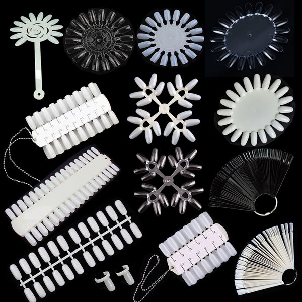 

feivielle new 17 optional false nail tips color card practice display tools transparent white buckle ring manicure nail art tool, Red;gold