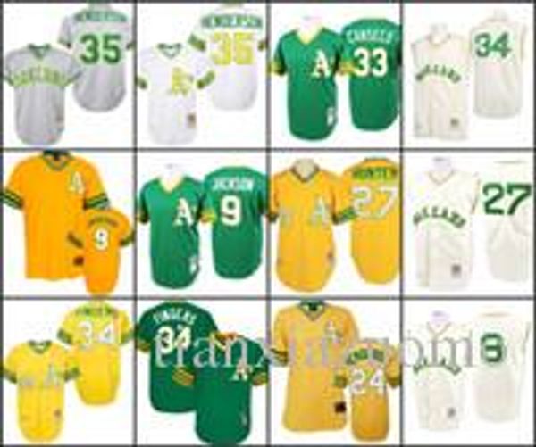 

Men 9 reggie jack on 35 rickey hender on 27 catfi h hunter 34 rollie finger 33 can eco jer ey mitchell and ne od athletic titched