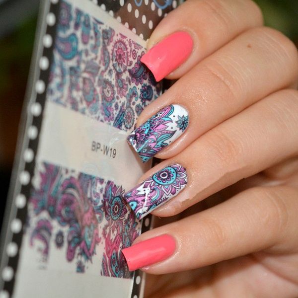 

1 sheet born pretty beauty nails blooming flower nail art water decals floral nail transfer stickers bp-w19, Black