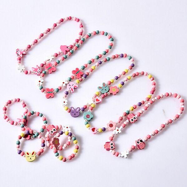 

cartoon necklace flower sweater chain girl's gifts children jewelry cute cartoon wood beads, Silver