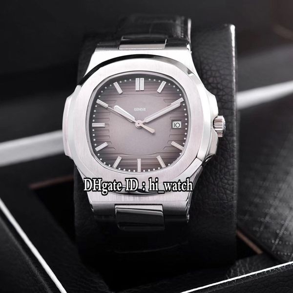 

new nautilus classic 5711 steel case black d-gray texture dial date a2813 automatic mens watch black leather sports watches 5 colors p302a1, Slivery;brown