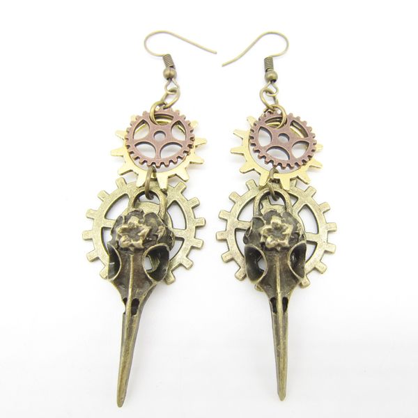

2018 cykopv the original design phoenix head and multi gears old fashionable steampunk earring, Silver