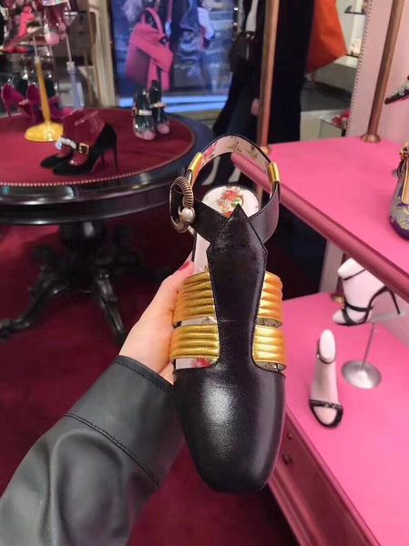

kitten heel sandals cowhide leather shoes for women fashion slipper women casual shoes size 35-40 with box 2 colors, Black
