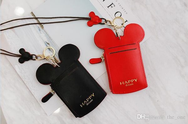 

2018 cartoon ear letter happy dream lanyard neck strap card holder name credit card holders coin purse kids tc180816, Brown;gray
