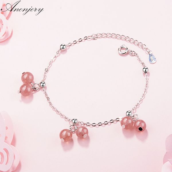 

anenjery fashion natural strawberry crystal bracelet for women girl gift 925 sterling silver jewelry s-b174, Black