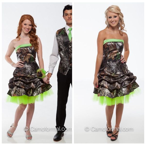 

2018 strapless a-line camo wedding dresses short mini custom camouflage bridal gowns spring real tree formal wedding wear cheap, White
