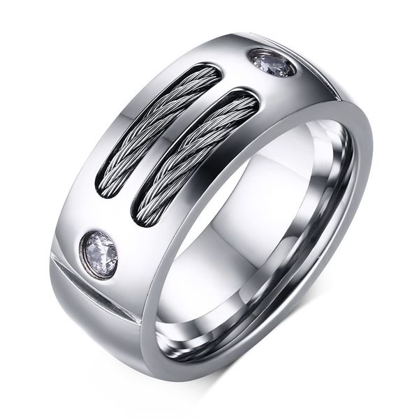 

wedding ring 9mm 316l stainless steel wedding ring with cable and cz design for men and woman size 8-12 in usa and europ, Slivery;golden