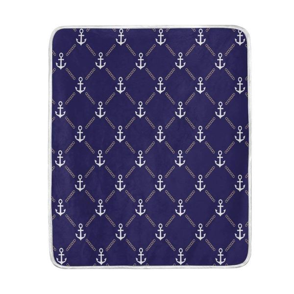 

nautical anchor navy blue blanket soft warm cozy bed couch lightweight polyester microfiber blanket throw