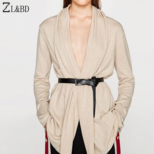 

zl&bd manga larga mujer autumn women turn down collar long sleeve knitted cardigan sweater ladies elegant belt cardigan za938, White;black
