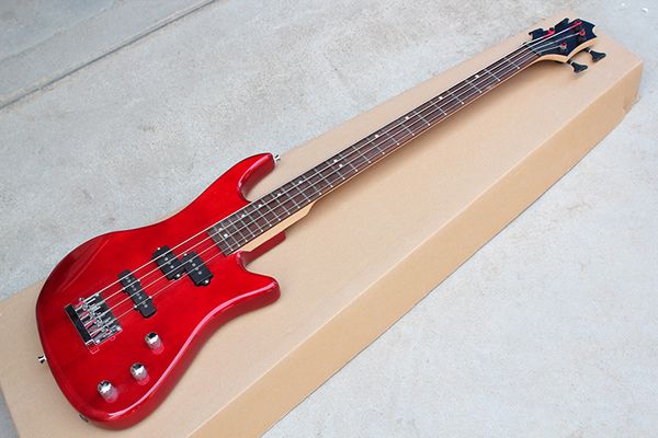 

Красный корпус 4-струнный электрический бас с черными жесткими дисками, без подбо