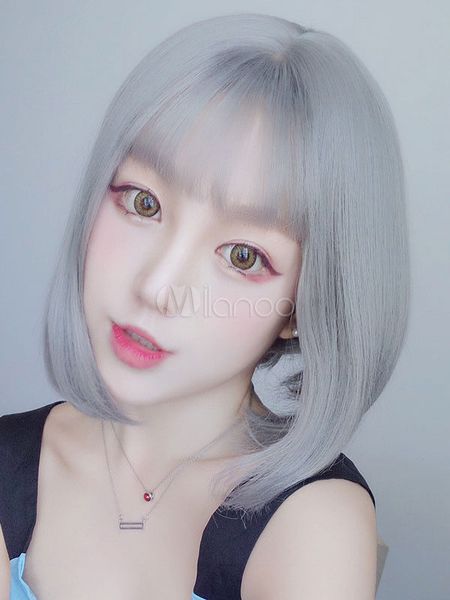 

like human hair women's short straight light grey full wig, Black;brown