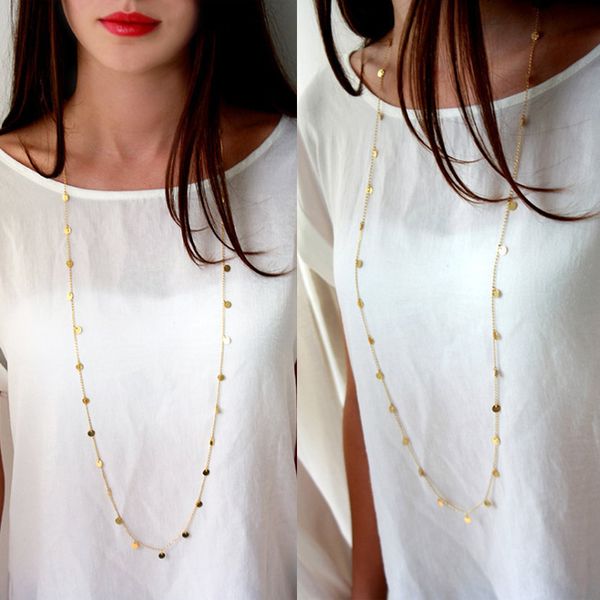 

lnrrabc 1pc euramerican golden silvery alloy chain copper paillettes women lady girl trendy necklace diy wearing style gifts, Silver