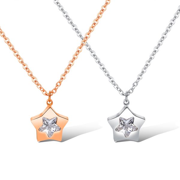 

silver rose gold color pendant necklace jewelry simple stylish link chain bling star fashion pendant women necklace gx1400