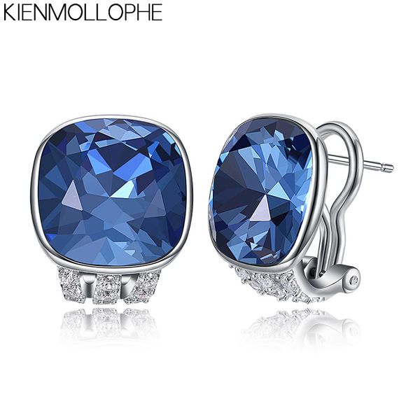 

kienmollophe blue/green/red/purple/back crystal 925 sterling silver stud earring for women trendy anniversary fine jewelry, Golden;silver