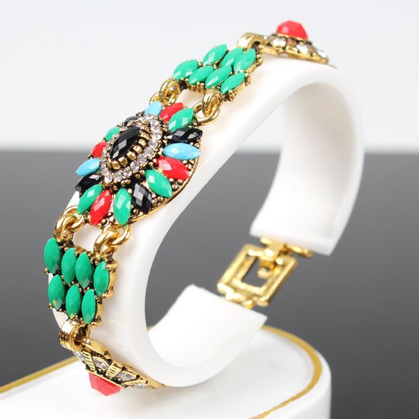 

women jewelry bracelets ethnic style vintage natural stone rhinestone jewelry alloy bracelets&bangles retro wedding, Golden;silver