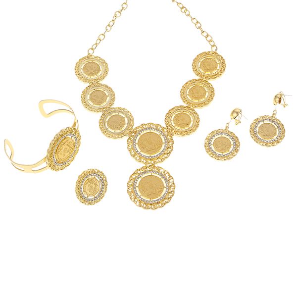 New Turkey Coin Collana Orecchini Anello Bracciale Set di gioielli per donne Monete color oro Regali per feste nuziali