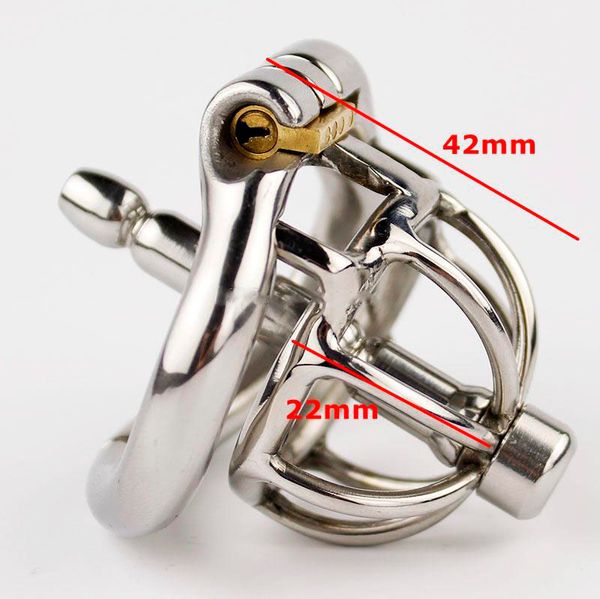 

cock cage with urethral catheter spike stainless steel super small male chastity devices 1" short penis lock cock ring urethral plug to