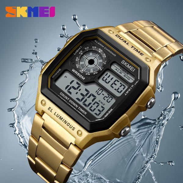 

2018 fashion skmei brand men sports watch count down waterproof stainless steel digital wristwatch male clock relogio masculino, Slivery;brown