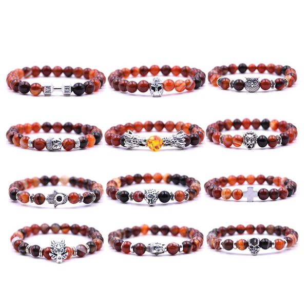 

new arrival agate beads charms bracelets men's women's natural stone cross owl strands for fashion jewelry crafts, Black