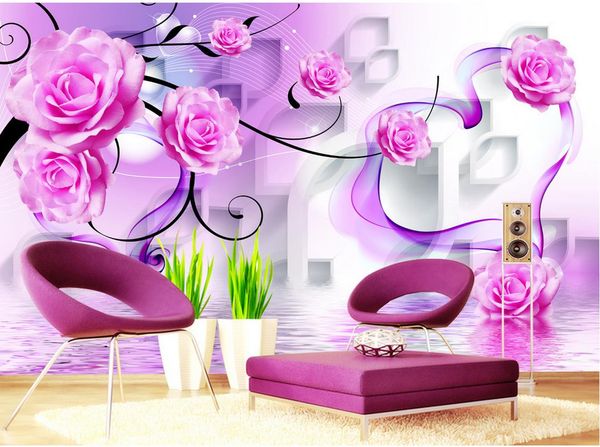 

3d обои для комнаты Роза отражение 3D трехмерный Алмаз ТВ фон стены обои цветок