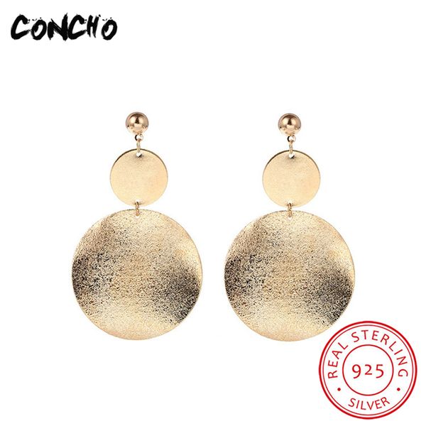 

concho jewelry 925 sterling silver geometric drop earrings for women birthday gifts 2018 retro style gold silver earrings, Golden;silver