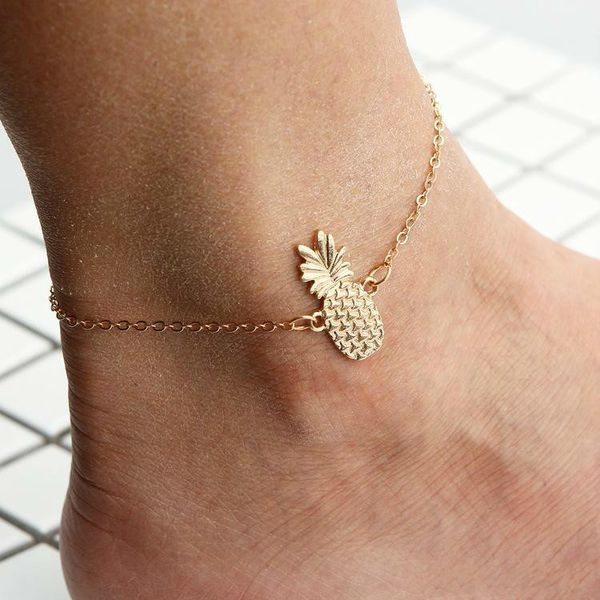 Jóias de tornozhe de ouro pesado jóias de abacaxi feminino Futebol tornozelo tornozelo jóias pulseras de jóias enkelbandje tobilleas mulheres tornozeleiras