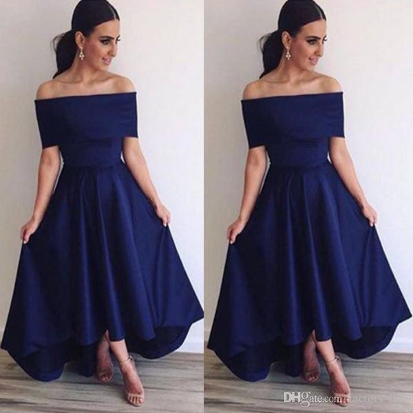 

2018 royal blue off shoulder hi lo bridesmaid dresses simple backless style a line prom dresses formal evening party gowns custom made, Blue;red