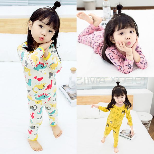

baby girls clothing autumn new printing underwear female baby home service suit children cartoon pajamas casual two-piece, Blue;red