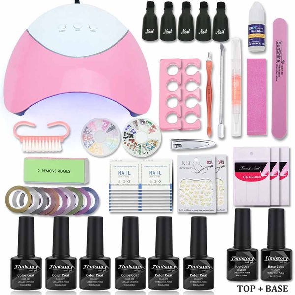 

timistory 36w uv led lamp nail set gel polish manicure kits with 6 colors&base coat set for nail file manicure tools