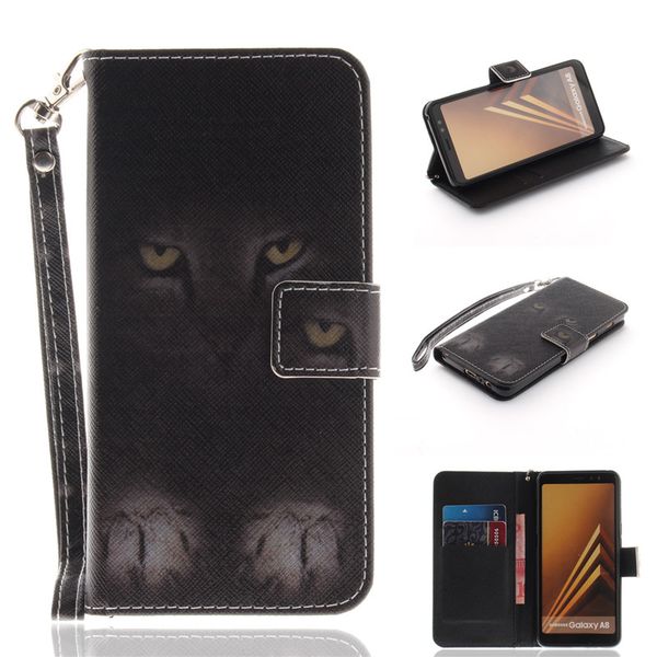 

flip wallet case for samsung galaxy a8 2018 cases coque animal wolf tiger lion painted pu leather phone bags cover