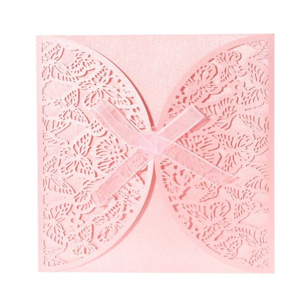 

wholesale-40pcs romantic iridescent paper wedding invitation card butterfly pattern carved hollow out crafts cards party wedding banquet