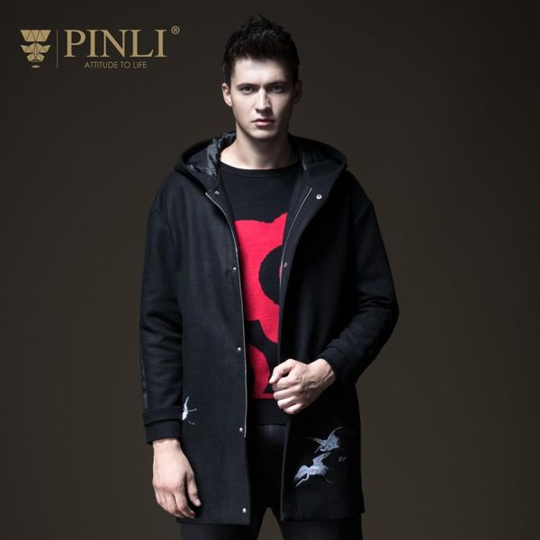 

pinli pin li 2018 men's wear mid autumn long hat, embroidered wool coat, coat b183602589, Black