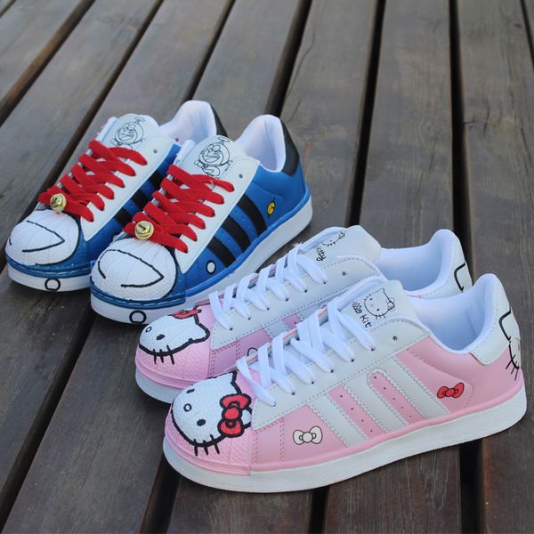 

Women Lady Teen Fashion Casual Doraemon Hello Kitty Cartoon Pattern Lacing Shoes.