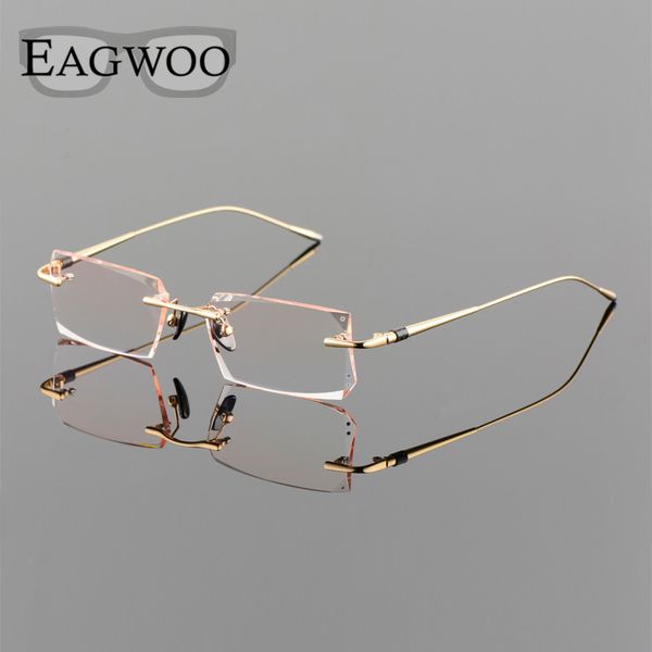 

titanium alloy eyeglasses men rimless prescription optical frame pchromic progressive glasses frameless spectacle 258100, Silver