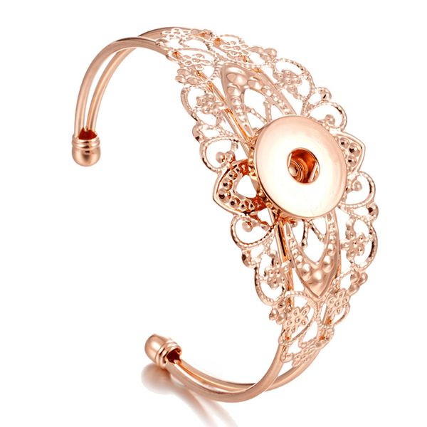 

noosa chunks snap jewelry rose gold snap bracelet bangles flower hollowed lacework cuff bracelet for women snap button jewelry, Golden;silver