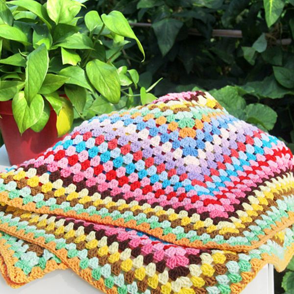 

110*110cm vintage handmade crochet granny square blanket . . shawl scarf