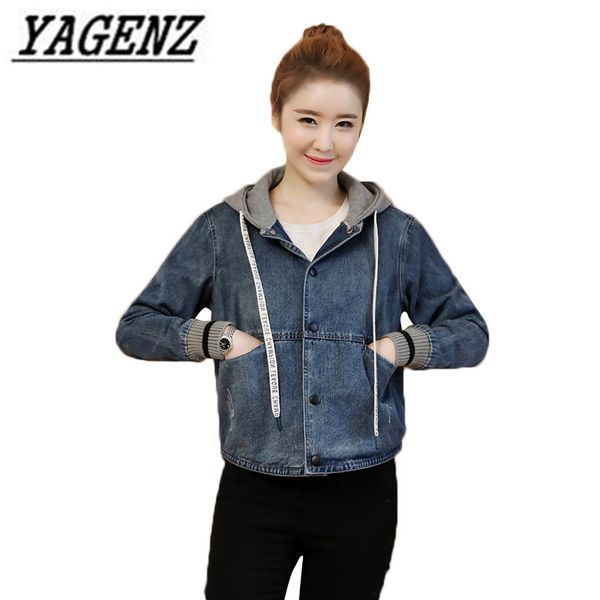 

women denim hooded jacket short coat 2018 new spring autumn korean loose ladies jeans jacket casual student outerwear short, Black;brown