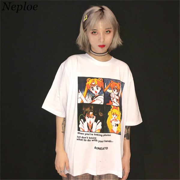 

neploe 2018 japanese style summer t shirt cartoon sailor moon print tee shirts new harajuku causal tees and camisetas 35995, White