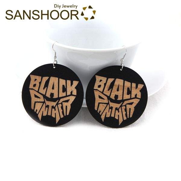 

sanshoor craved black panther afro wood drop earrings african ethnic power jewelry 6cm size for women christmas gifts 1pair, Silver