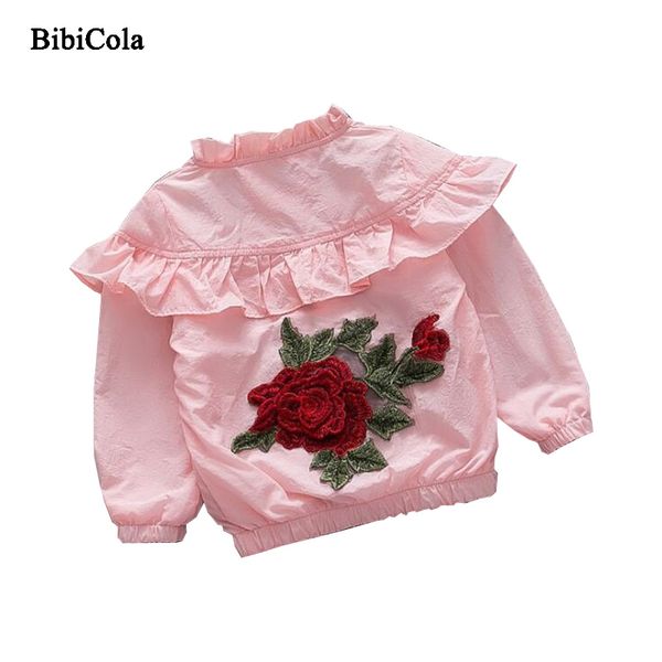 

cola 2018 new spring baby girls long sleeve embroide mandarin collar flower cotton princess jacket coat kids outerwear, Blue;gray