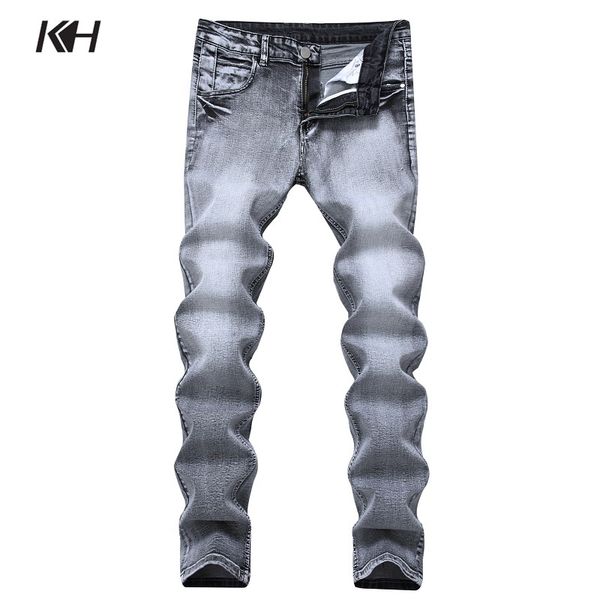

kh high quality fashion vintage washed men's jeans men motorcycle biker denim pants slim straight trousers plus size 28~42, Blue