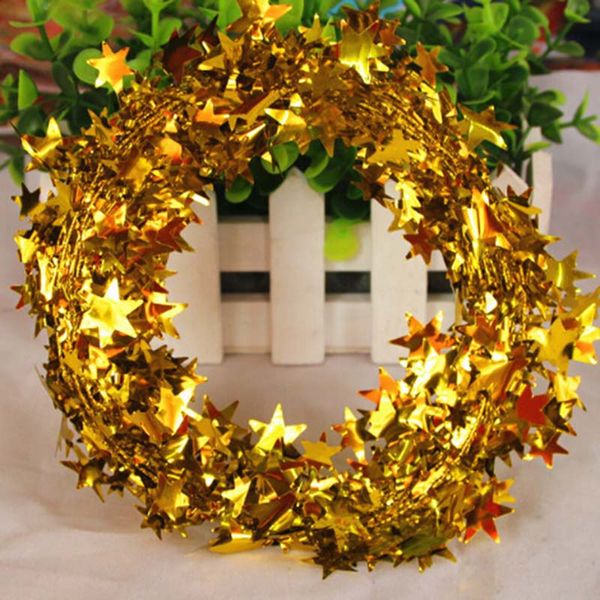 

7.5m gold silver stars wire garland tinsel star rattan colorful xma tree decoration for wedding birthday christmas party ribbons