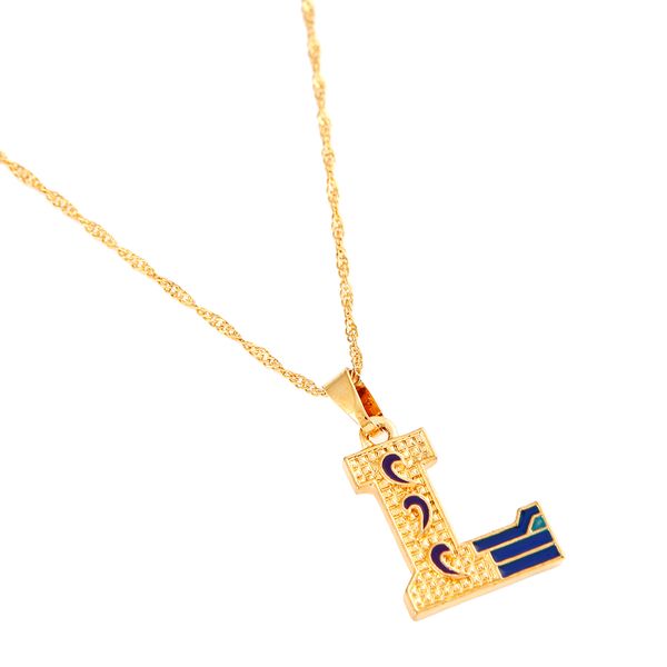 

blue enamel gold initital letter pendant necklace capital letter l necklace, Silver