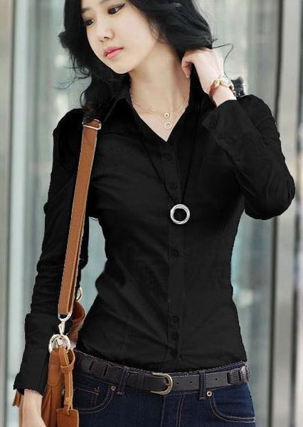 

fashion shirt women clothes full sleeve white black blouse ol office ladies work wear plus size blusas femininas
